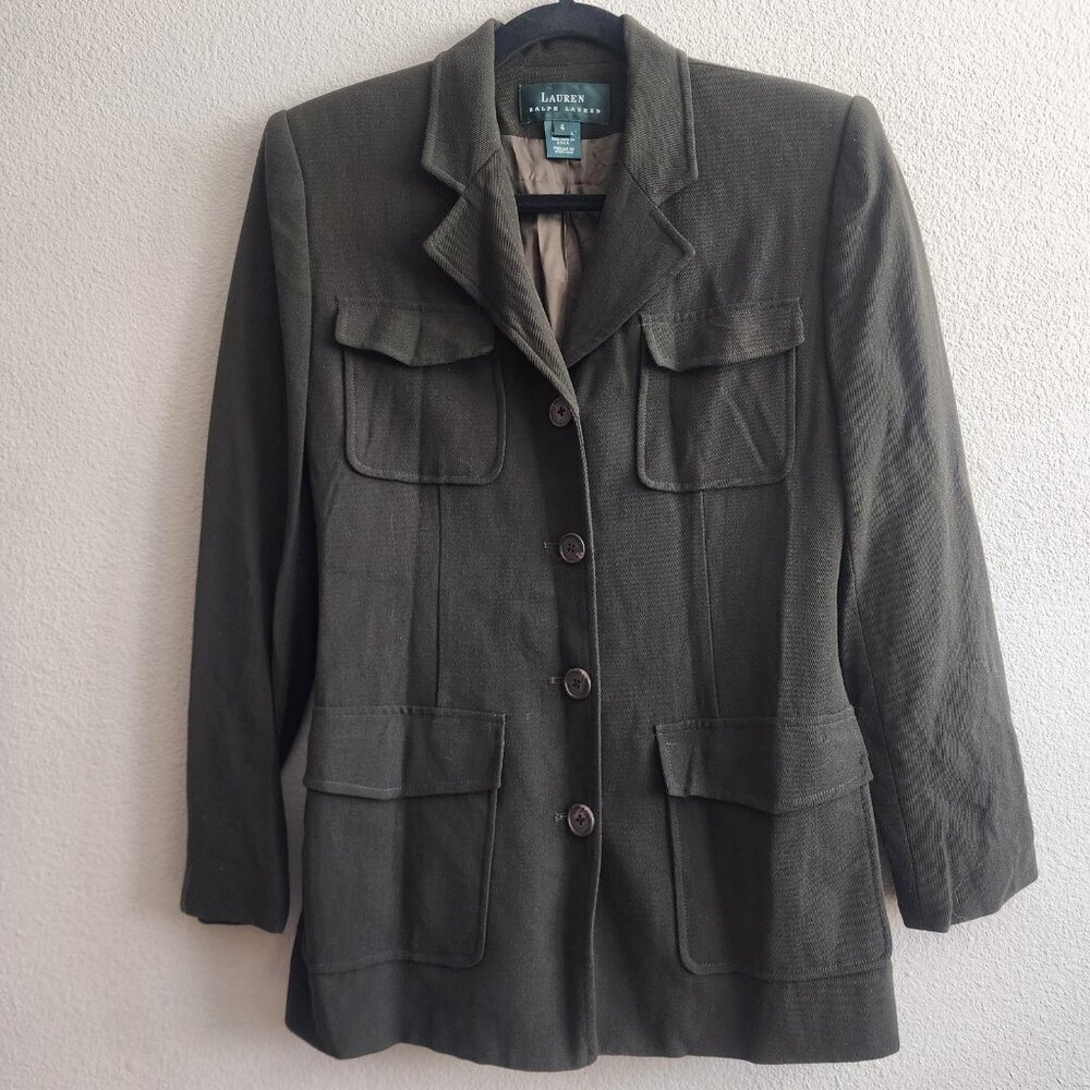 Lauren Ralph Lauren Blazer Womens 4 Olive Green Wool Military Utility Jacket USA